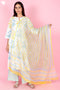 Kota Doria Dupatta With Floral Block Print